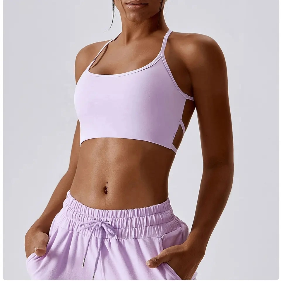 Wholesale OEM/ODM Women′ S Strap Camisole Crop Tank Tops Crossover Back Yoga Bra Quick Dry Fitness Gym Active Workout Wear Sports Bras Bikini